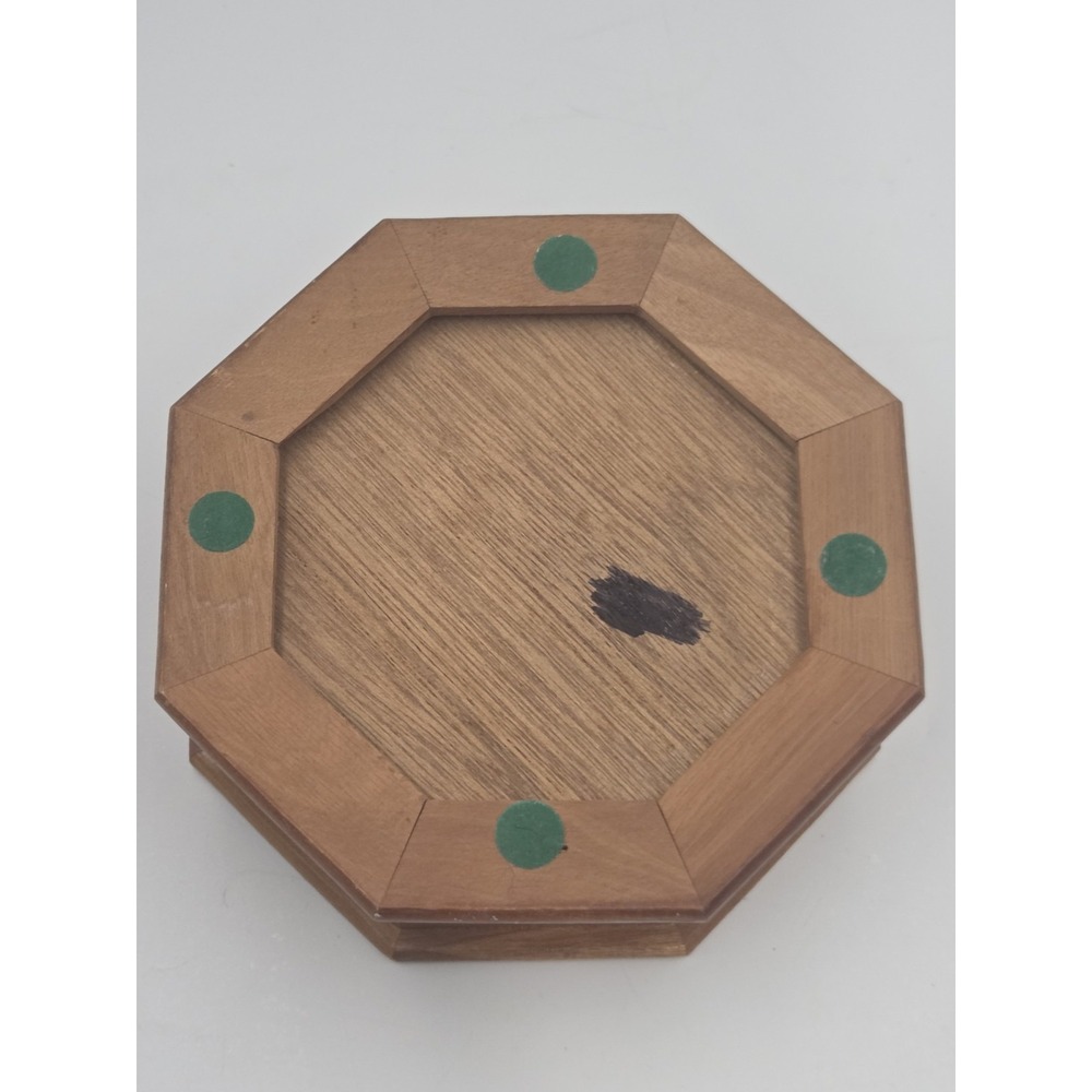 Vintage Wooden Jewelry Box With Flowers On Glass 6.5 in Octagon Lid. - Picture 9 of 10